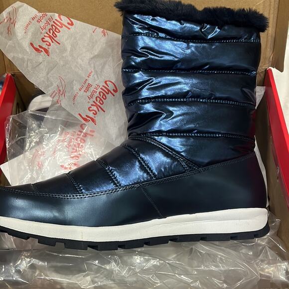 Tony Little Cheeks Fit Body Cushioned Gel Insole Puffer Boots Women’s 12 Navy - Picture 10 of 12